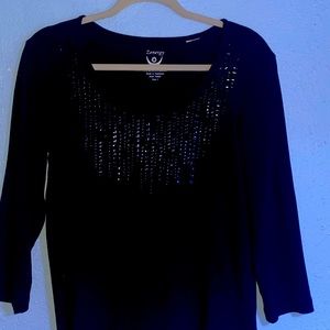 Zenergy by Chicos Top Blouse Embellished 3/4 Sleeves Scoop Neck Stretch SZ 1